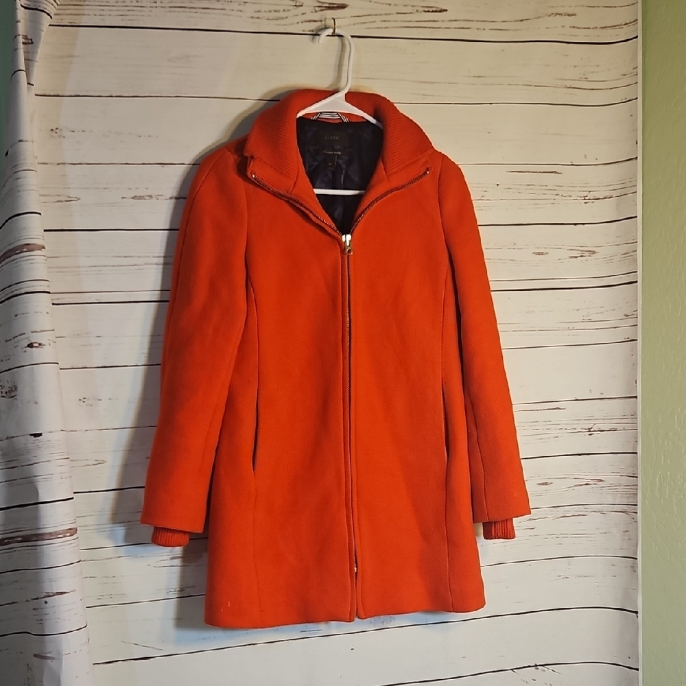 J Crew Italian‎ Wool Red Zip Front Coat Jacket Womens Size 00